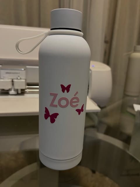 White water bottle personalized with a name and butterflies